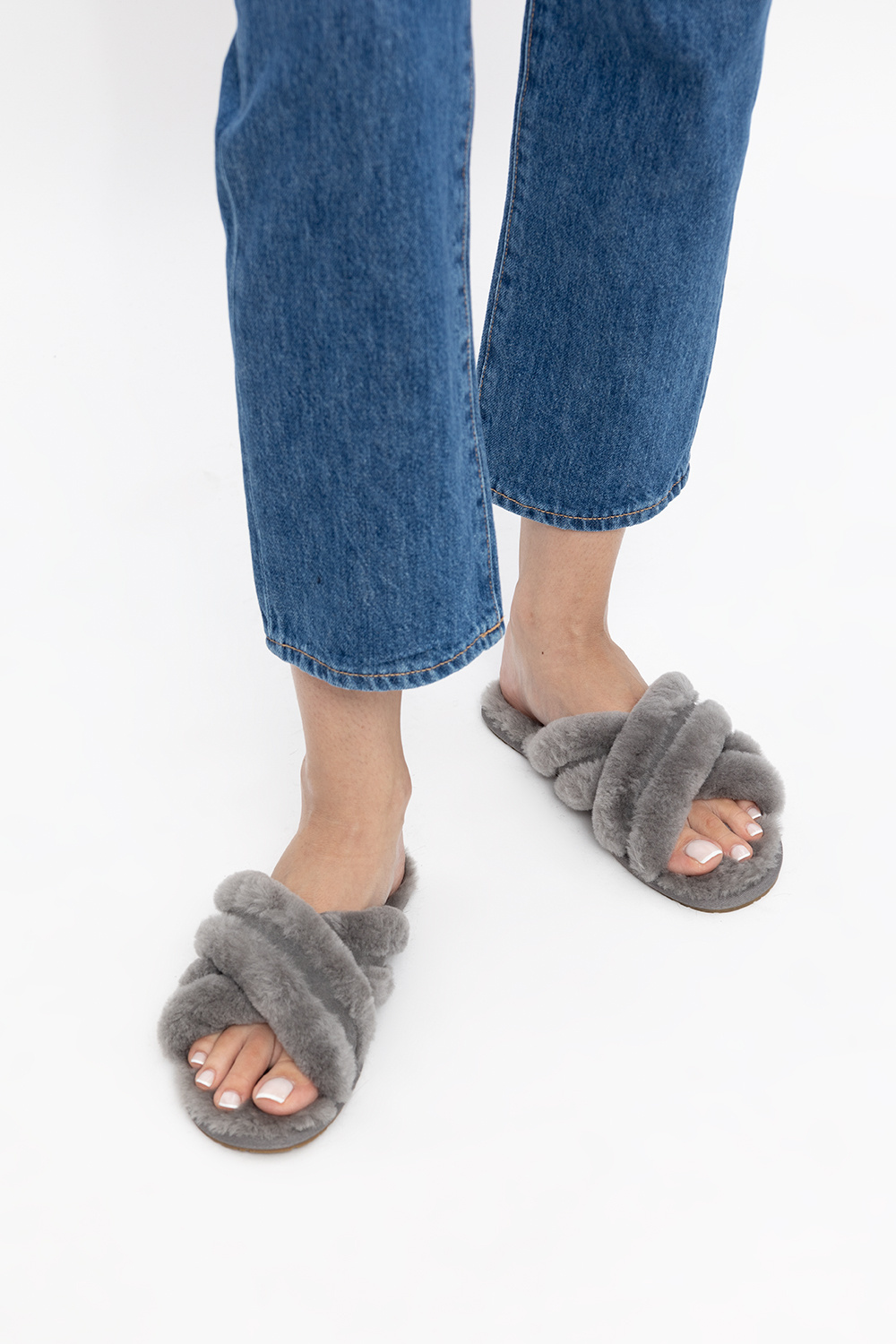 Ugg fluffy slides online grey